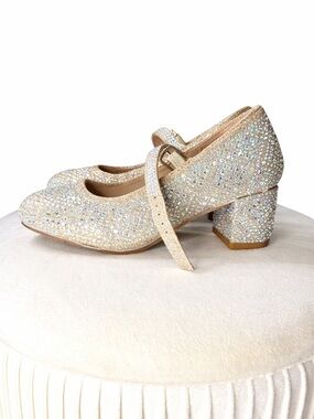 LINK Girls Sparkly Rhinestone Mary Jane Heels Shimmer Dress Shoes Sz 12 Kids